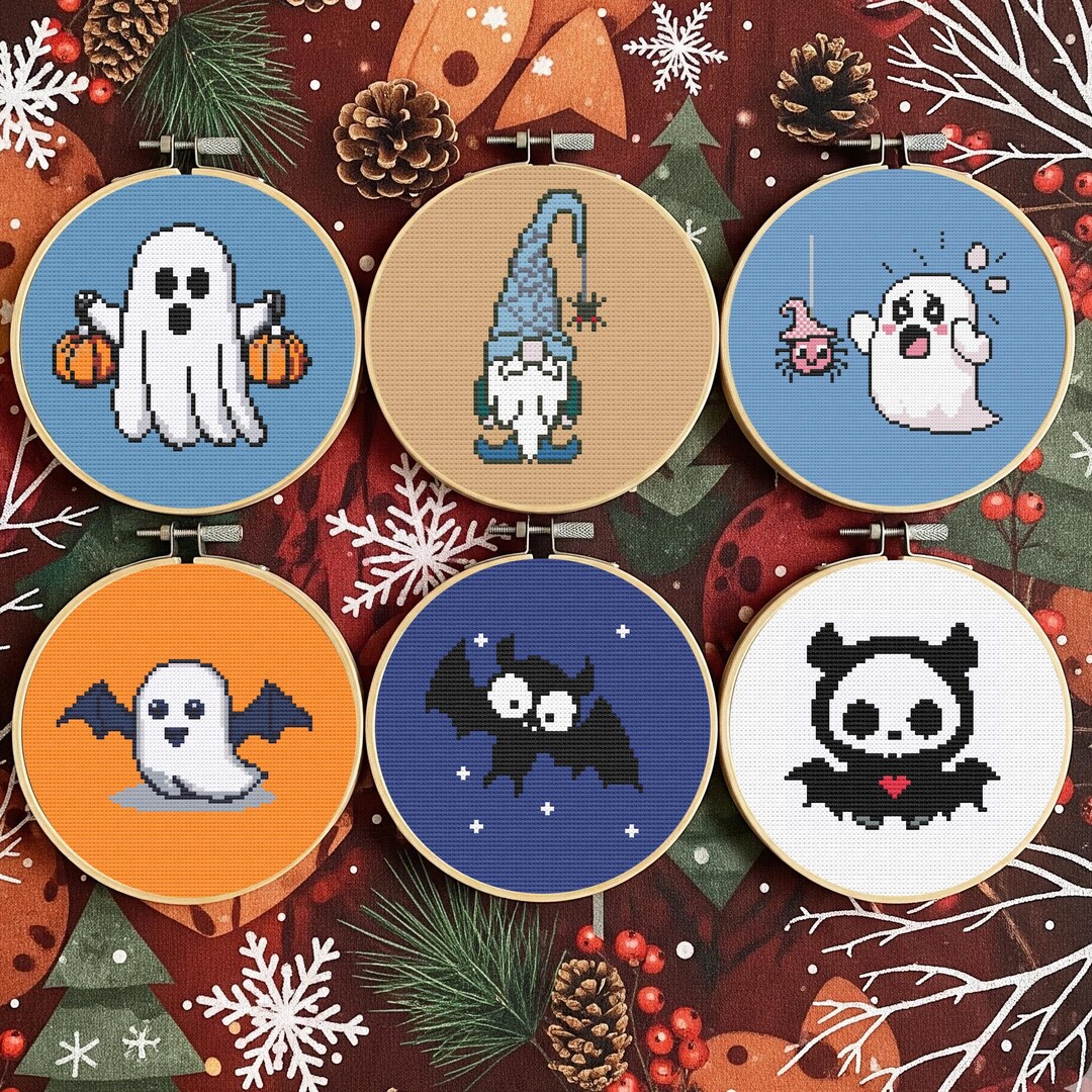 6 Spooky Halloween Counted Cross Stitch Patterns Bundle 1 PDF Charts - Etsy