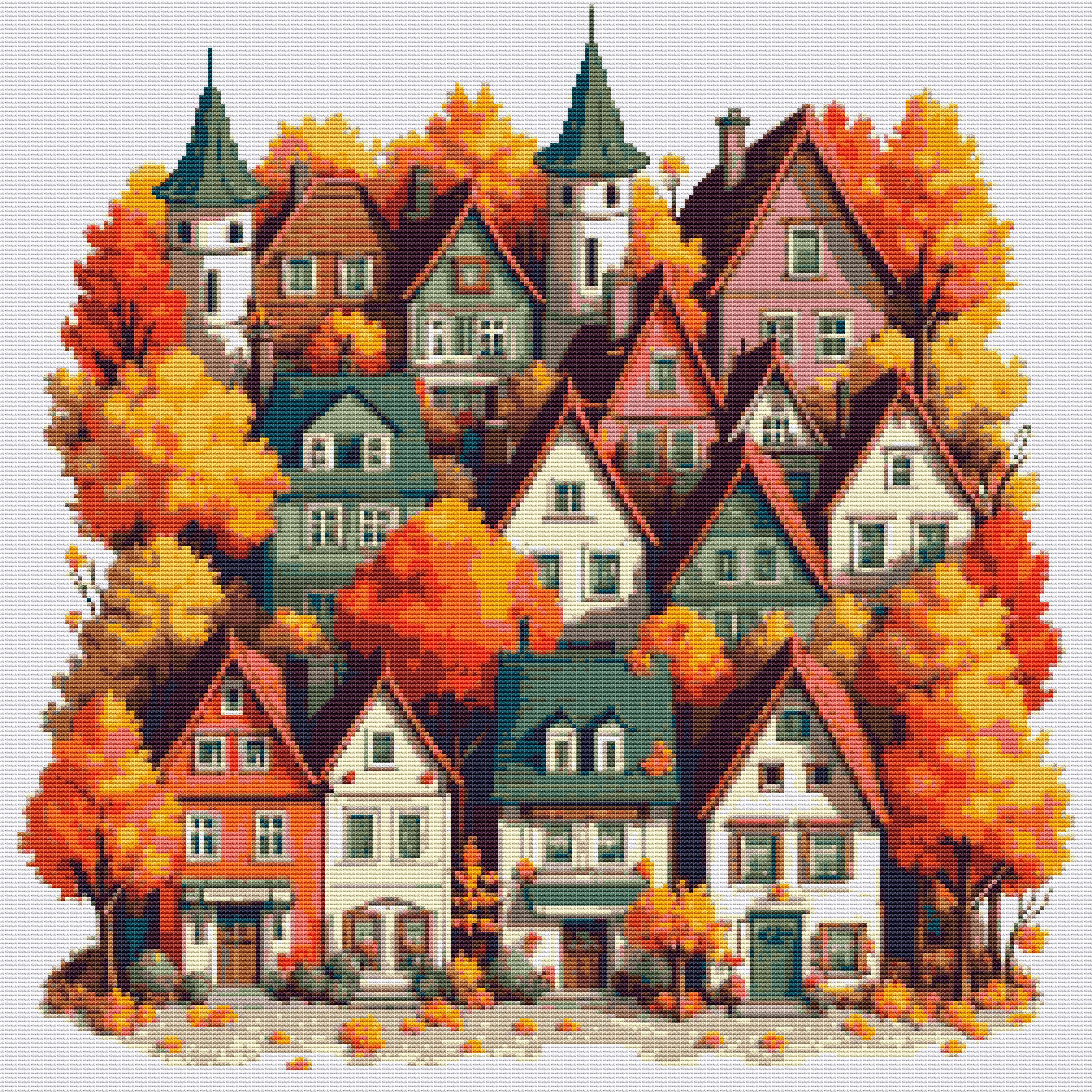 Fairytale Autumn Village Cross Stitch Pattern PDF | Storybook Fall ...