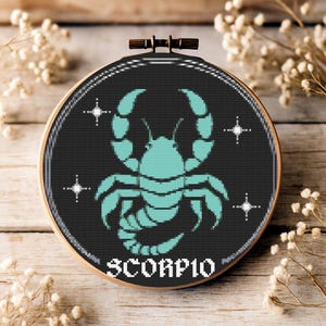 Whimsical Zodiac Sign Scorpio Cross Stitch Pattern | Cute Astrology Sign Needlepoint Chart | Modern Constellation Embroidery Design PDF