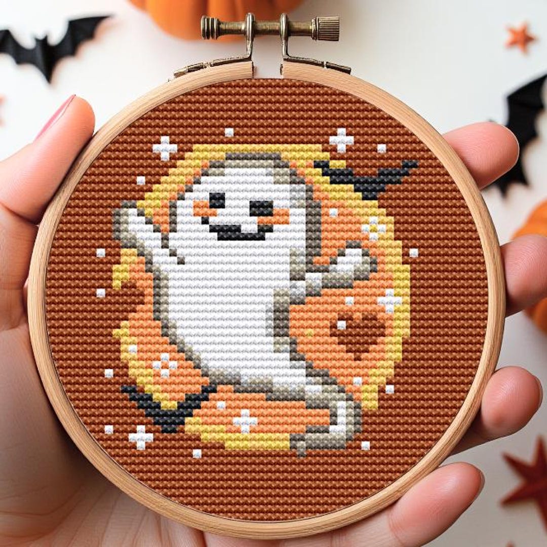 Cute Autumn Ghost Cross Stitch Pattern | Kawaii Halloween Embroidery ...