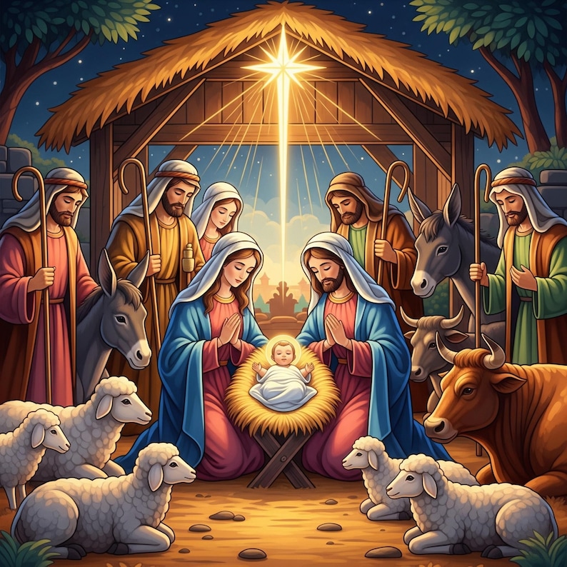 Holy Night Nativity Scene Cross Stitch Pattern PDF Holy Family Manger Religious Embroidery | Christian Holiday Needlework Chart image 1