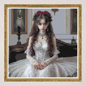 Beautiful Victorian Woman Cross Stitch Pattern PDF - Gothic style woman, Instant download, Modern needlework embroidery
