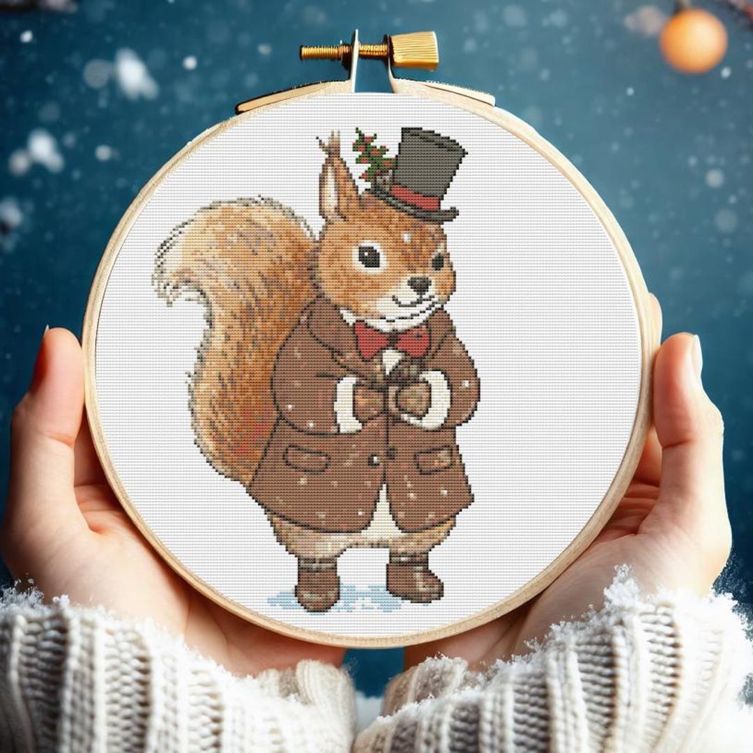 Festive Squirrel Cross Stitch Pattern Watercolor Christmas Animal ...
