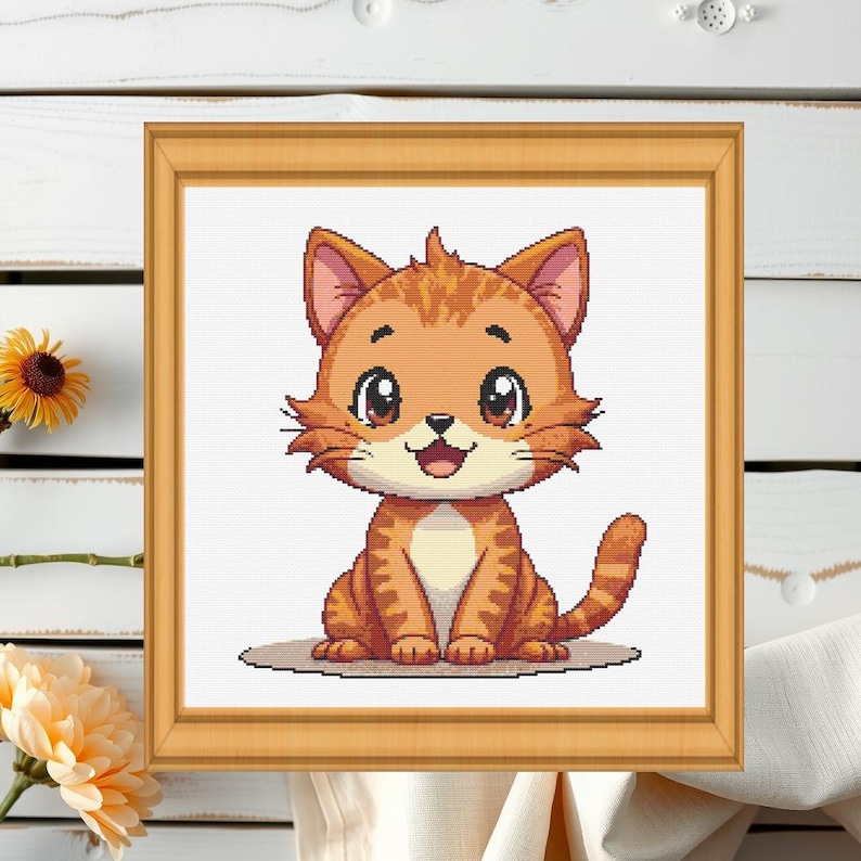 Cartoon Tiger Cat Cross Stitch Pattern PDF | Cute Ginger Tabby Embroidery Design | Funny Cat Stitch | Digital Animal Craft for Cat Lovers image 5