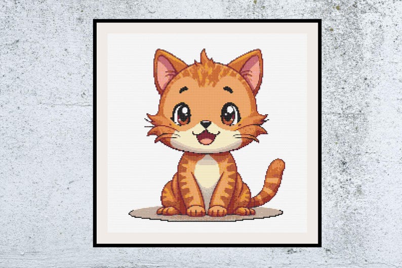 Cartoon Tiger Cat Cross Stitch Pattern PDF | Cute Ginger Tabby Embroidery Design | Funny Cat Stitch | Digital Animal Craft for Cat Lovers image 1