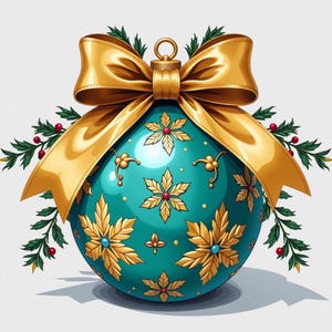 Teal and Gold Christmas Ornament Cross Stitch Pattern • Elegant Holiday Embroidery • Luxurious Festive Bauble Classic Winter Needlework