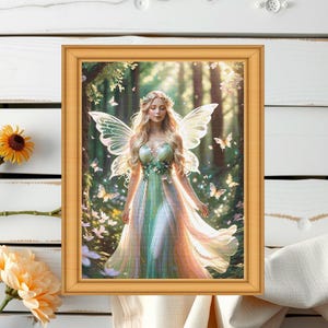 Fairy of Light Cross Stitch Pattern – Woodland Golden Fairy PDF – Fantasy Embroidery Chart – Spring Magic Stitch – Forest Decor Art