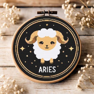 Whimsical Zodiac Sign Aries Cross Stitch Pattern | Cute Astrology Sign Needlepoint Chart | Modern Constellation Embroidery Design PDF