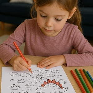 Libro para colorear de dinosaurios para niños: 30 divertidas páginas imprimibles con adorables escenas de dinosaurios / Descarga instantánea en PDF / Libro de actividades para niños de 3 a 8 años