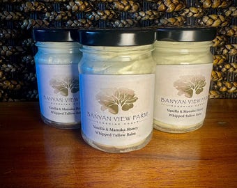 Whipped Tallow Moisturizer: Vanilla & Manuka Honey, Organic Grass-fed Tallow