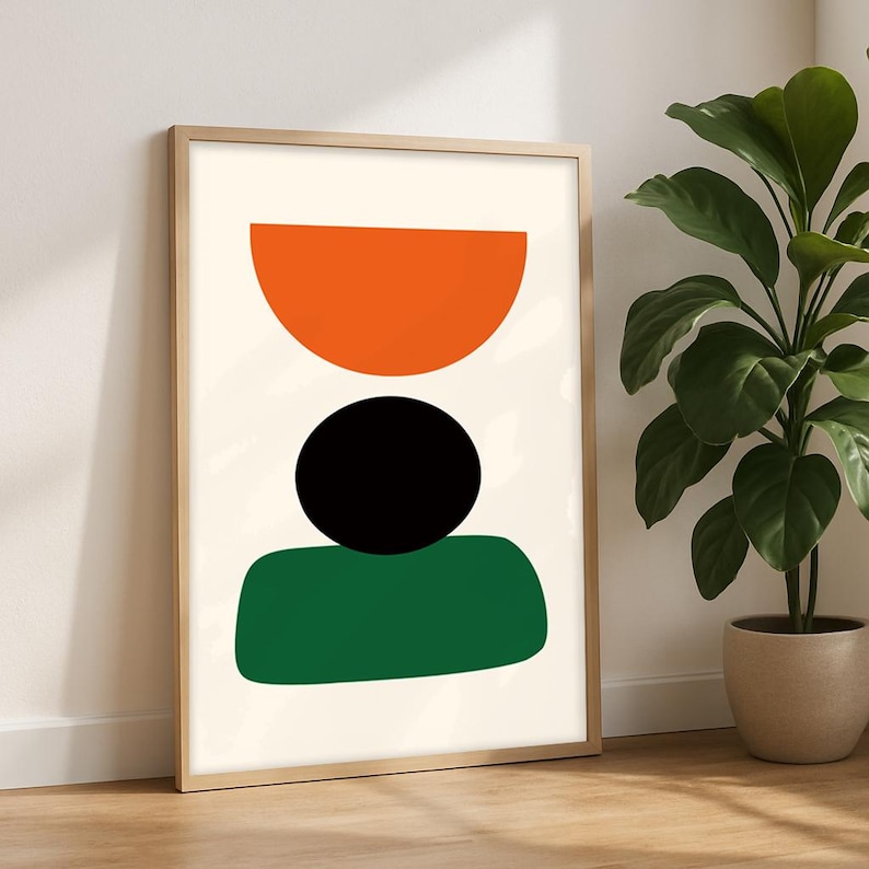 Mid Century Modern Abstract Art Print, Geometric Shapes Poster (digital ...