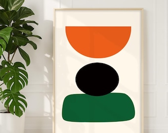 Mid Century Modern Abstract Art Print, Geometric Shapes Poster (Digital Download)