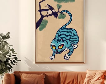 韓国の虎とカササギの版画、ムンベド絹本民芸品 - Etsy 日本