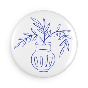 Botanische vaas met knoopmagneet | Bloemendecor, koelkastmagneet, cadeau voor plantenliefhebbers, milieuvriendelijk interieur, housewarmingcadeau
