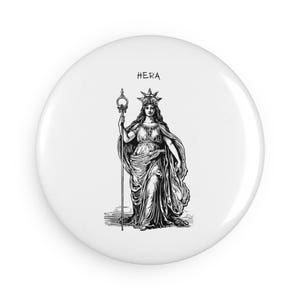 Hera Goddess Art Magnet, Decorative Round Button Magnet, Greek Mythology Decor, Unique Gift, Refrigerator Magnet, Home Decor