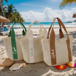 Personalized Straw Tote Bag - Custom Embroidered Beach Bag, Unique Bridesmaid Gift Idea, Bachelorette Party Gift, Wedding Day Present