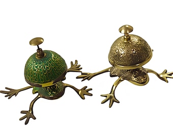 Campainha de mesa em forma de sapo de latão - Campainha vintage para balcão de recepção, estatueta de animal da sorte, campainha de serviço exclusiva