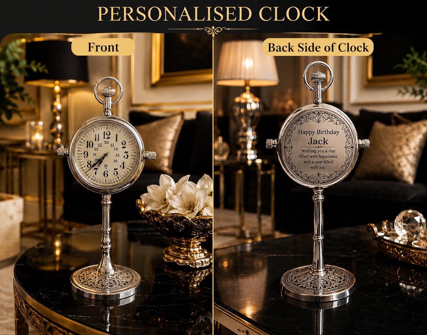 Personalized Nickel Finish Table Clock Engraved Birthday Gift Custom ...