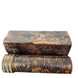 Antique Brass Kaleidoscope – Round Vintage Design with Leather Case – Handmade Collectible Gift