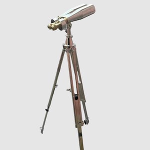 Vintage Nautical Binoculars on Tripod – Brass Victorian Style – 1920s Naval Chrome/Nickel Finish Decor