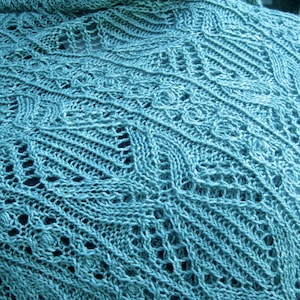 Knit Shawl Pattern:  Sosa Lace and Bobble Stitch Shawl
