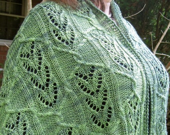 Japanese Knit Shawl Pattern:  Narita Japanese Cable Lace Shawl Knitting Pattern