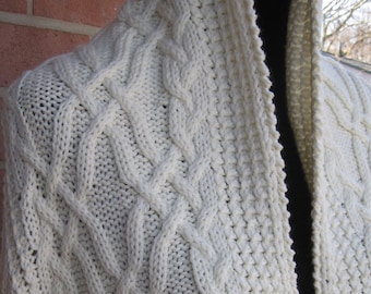 Knit Shawl Pattern:  North Bay Cabled Shawl Knitting Pattern