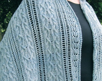 Knit Shawl Pattern:  Lake Meade Cable Lace Shawl Knitting Pattern