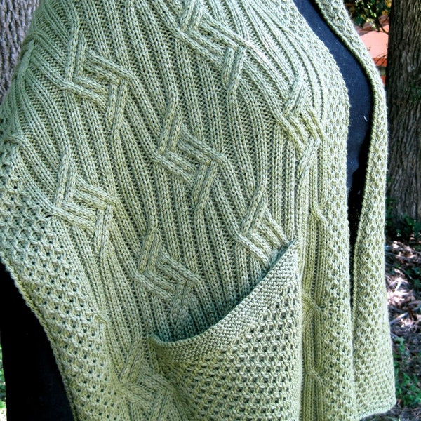 Knit Shawl Pattern:  Warm Bar Harbor Pocket Shawl Knitting Pattern
