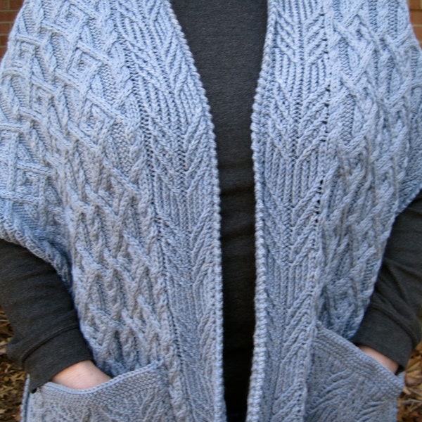 Knit Shawl Pattern:  Warm Newberry Pocket Shawl Knitting Pattern