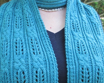 Knit Scarf Pattern:  Yabu Cable Lace Scarf Knitting Pattern