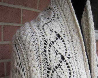 Knit Shawl Pattern:  Cabled Dayflower Shawl Knitting Pattern