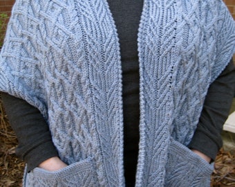 Knit Pocket Shawl Pattern: Newberry Cabled Design (PDF Pattern)