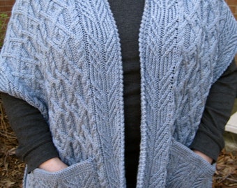 Knit Shawl Pattern:  Warm Newberry Pocket Shawl Knitting Pattern