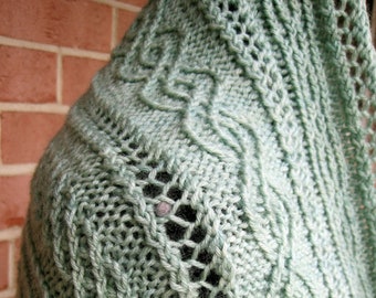 Knit Shawl Pattern:  Mallero Alpine Cabled Shawl Knit Pattern