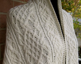 Knit Warm Cable Shawl:  Mount Lyell Warm Cabled Shawl Knitting Pattern