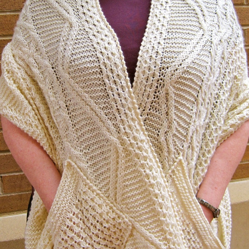 Knit Wrap Pattern Warm Fisherman Pocket Shawl Knitting Pattern Etsy