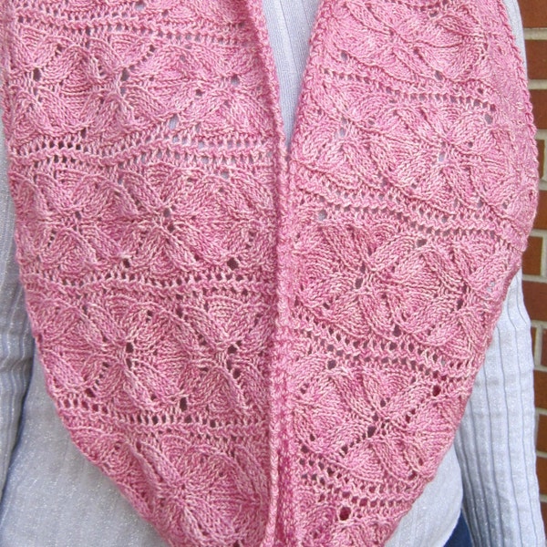 Knit Cowl Pattern:  Vinco Lace Flower Cowl/Infinity Scarf Knitting Pattern