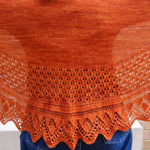 Knit Crescent Shawl Pattern:  Alpine Edged Long Wingspan Shawl Knitting Pattern