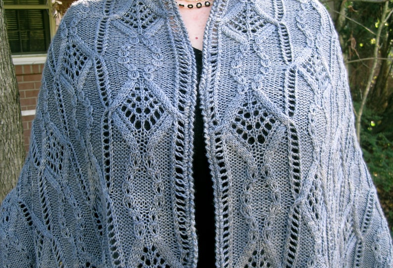 Knit Shawl Pattern: Mito Cable Lace Shawl Knitting Pattern image 2