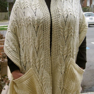 Knit Shawl Pattern:  Warm Galway Pocket Shawl Knitting Pattern