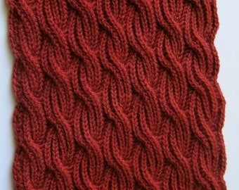 Knit Scarf Pattern:  Brioche Cabled Turtleneck Scarf Knitting Pattern