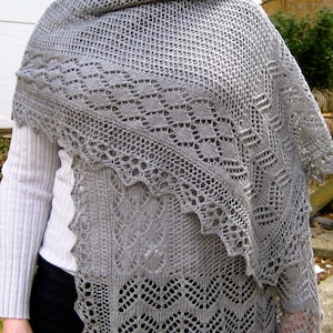 Beginner Plus Knit Wrap Pattern:  Diamond Sampler Lace Shawl Knitting Pattern
