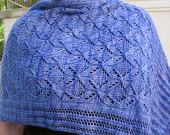 Knit Shawl Pattern:  Cable Lace Snowflake  Shawl Knitting Pattern