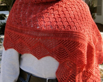 Knit Wrap Pattern: Shell Bordered Antique Diamond Lace Shawl Knitting Pattern