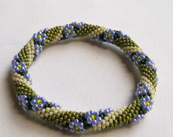 Bead Crochet Pattern:  Flower in a Field of Grass Bead Crochet Bangle Pattern