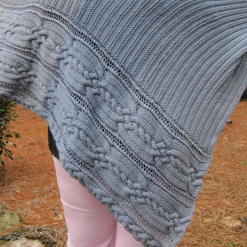Knit Triangular Shawl Pattern: Woburn Aran Cable Lace Cuneate | Etsy