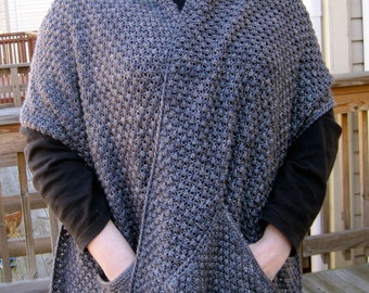 Knit Wrap Pattern:  Warm Bramble Lace Pocket Shawl Pattern