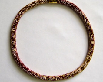 Bead Crochet Necklace Pattern:  Gold N' Red Bead Crochet Necklace Pattern