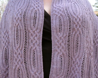 Knit Shawl Pattern:  Lake George Cable Lace Shawl Knitting Pattern